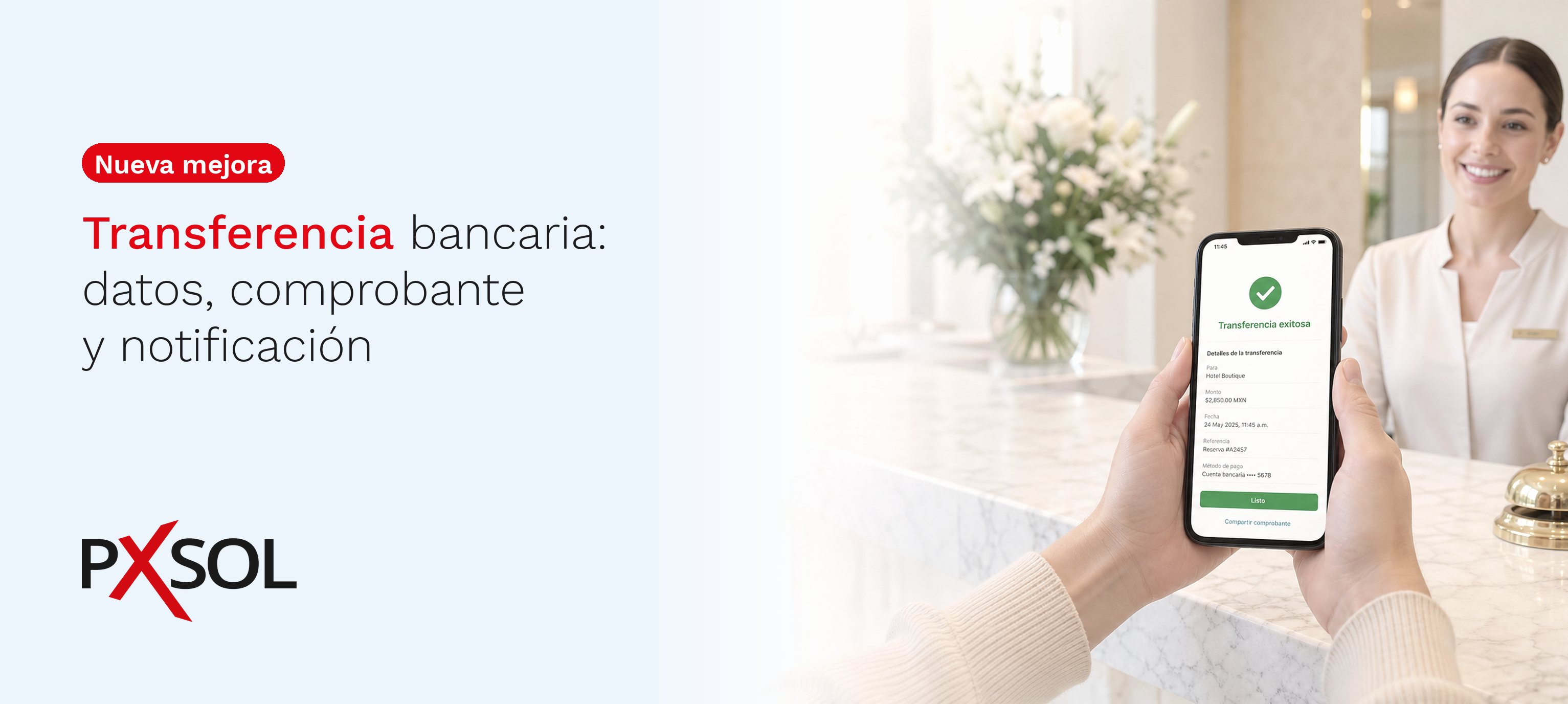 Mejoras en transferencia bancaria: datos, comprobante y notificación