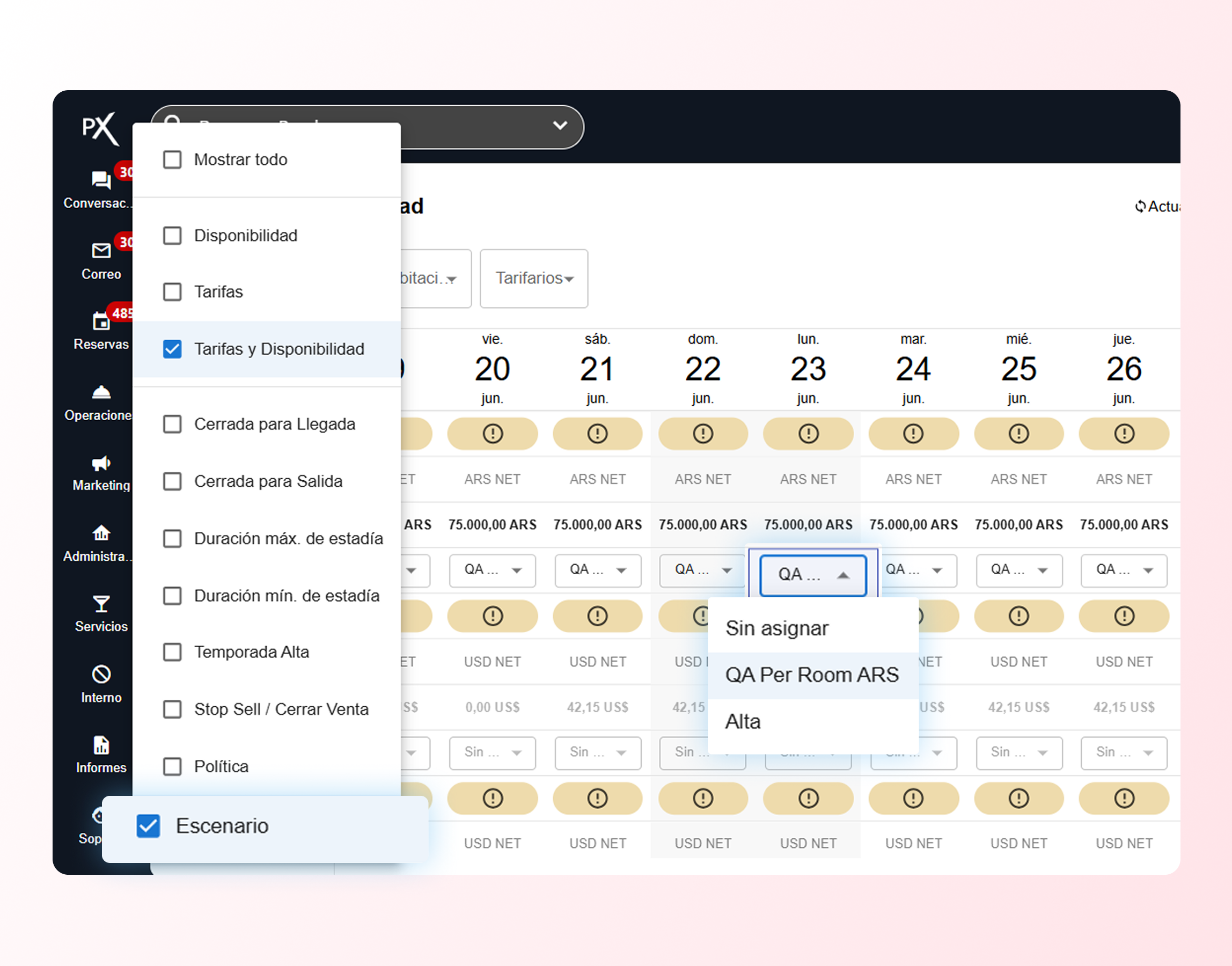 24. Escenarios en Tarifas y Disponibilidad