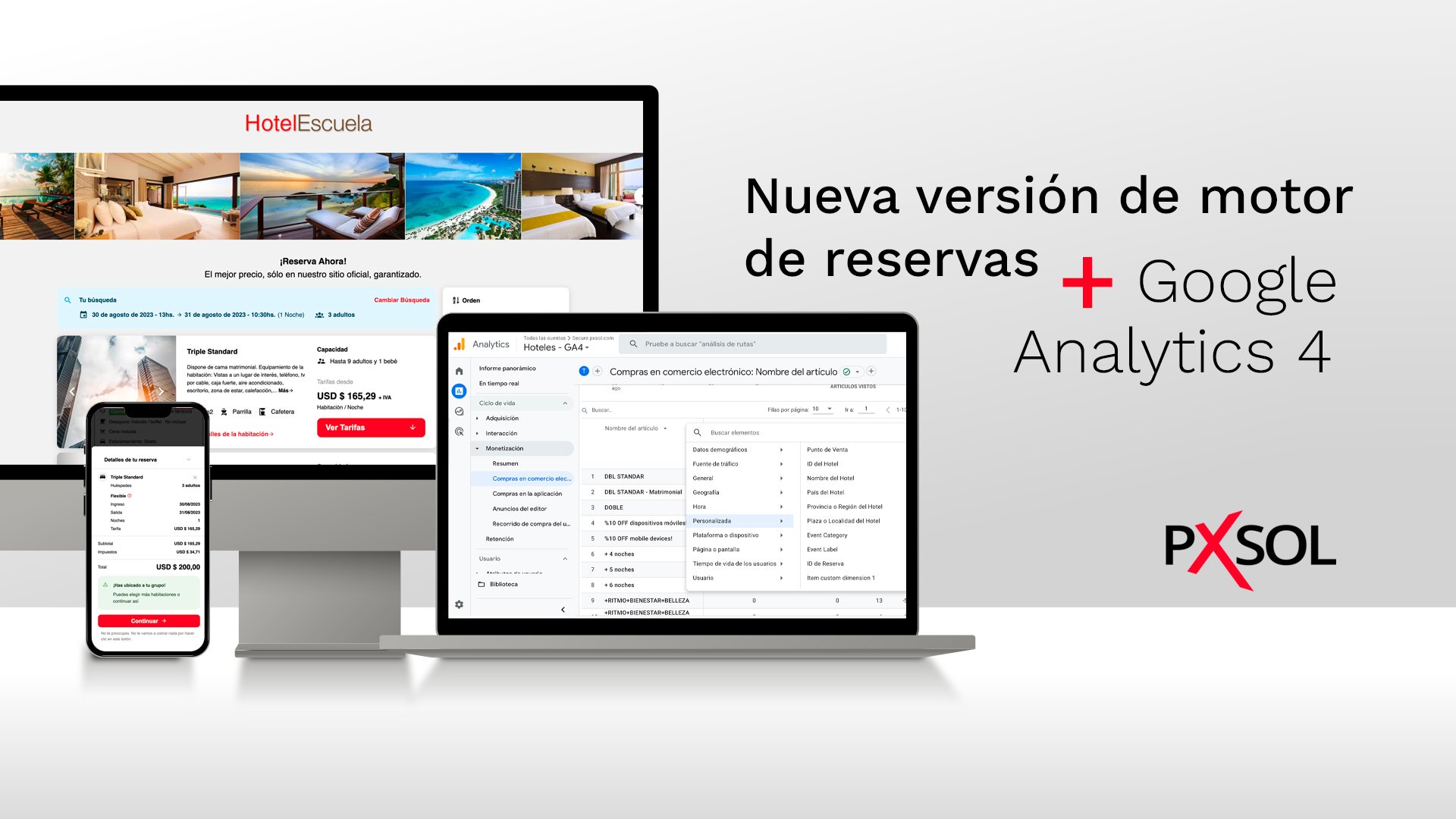 Nuevo motor de reservas de Pxsol para google analytics 4