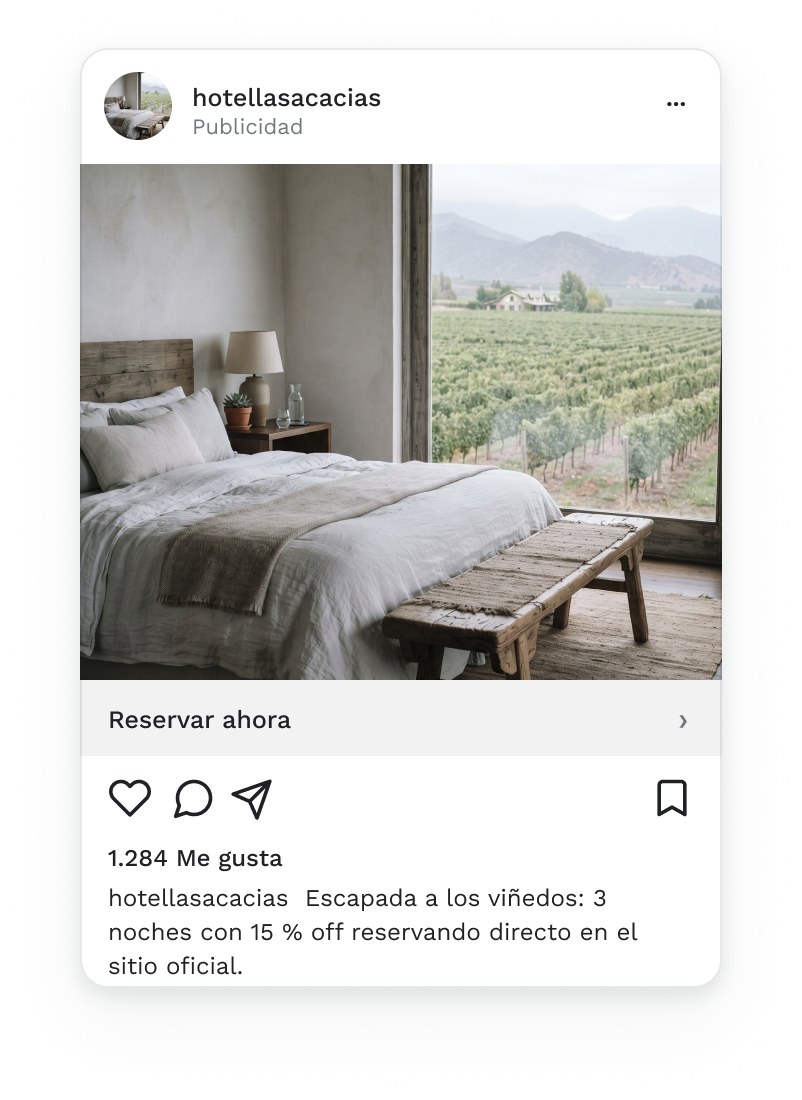 Ejemplo de anuncio en el feed de Instagram de un hotel entre viñedos