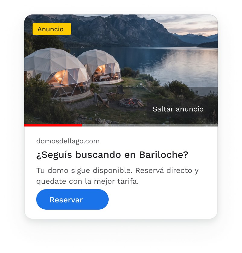 Ejemplo de anuncio de remarketing en YouTube de domos en Bariloche
