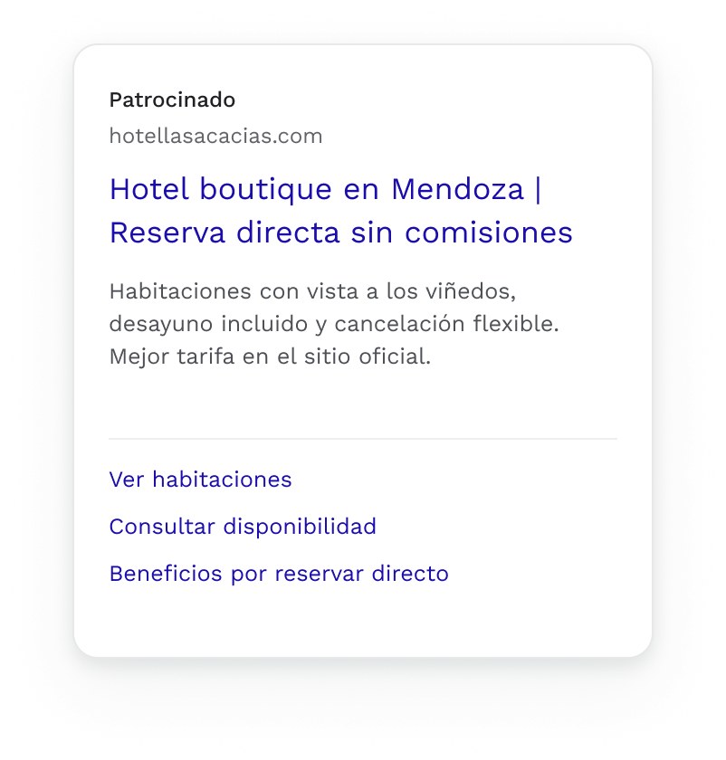 Ejemplo de anuncio de búsqueda de un hotel boutique en Mendoza