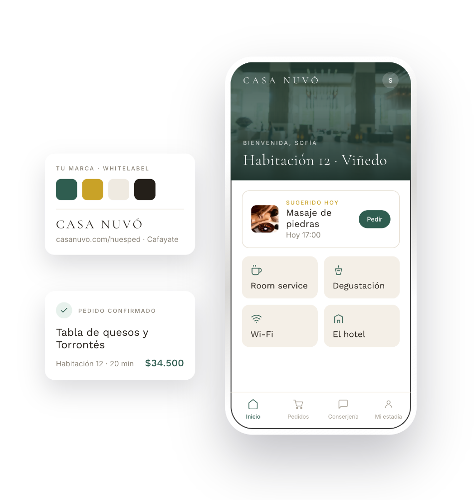 La app de Huesped+ en el celular del huesped