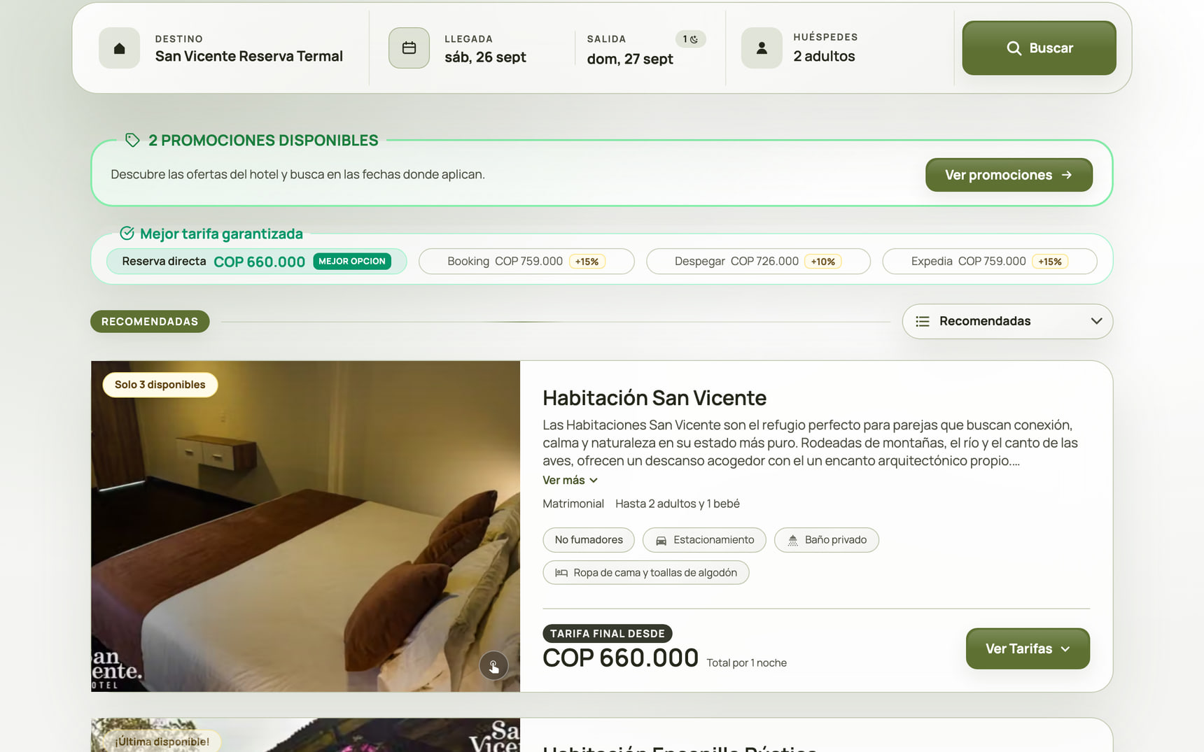 Motor de reservas de San Vicente Reserva Termal con habitaciones, tarifas y el comparador frente a las OTA