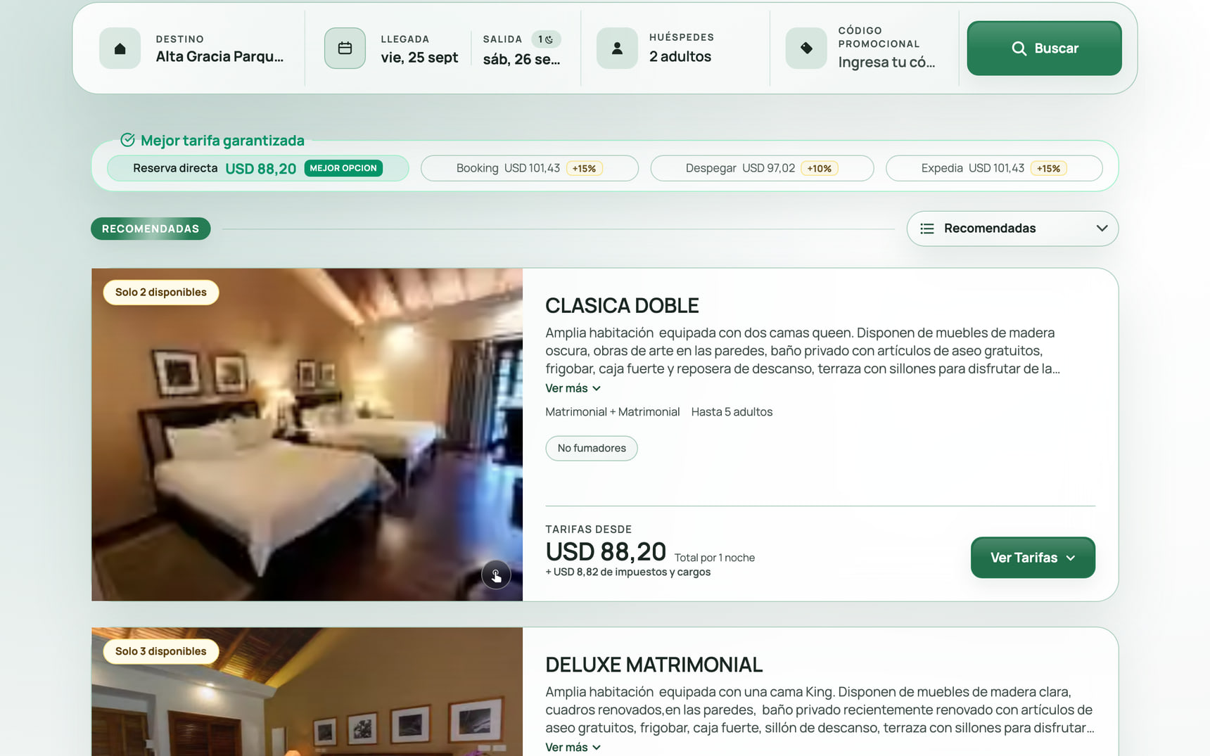 Motor de reservas de Alta Gracia Parque Hotel con habitaciones, tarifas y el comparador frente a las OTA
