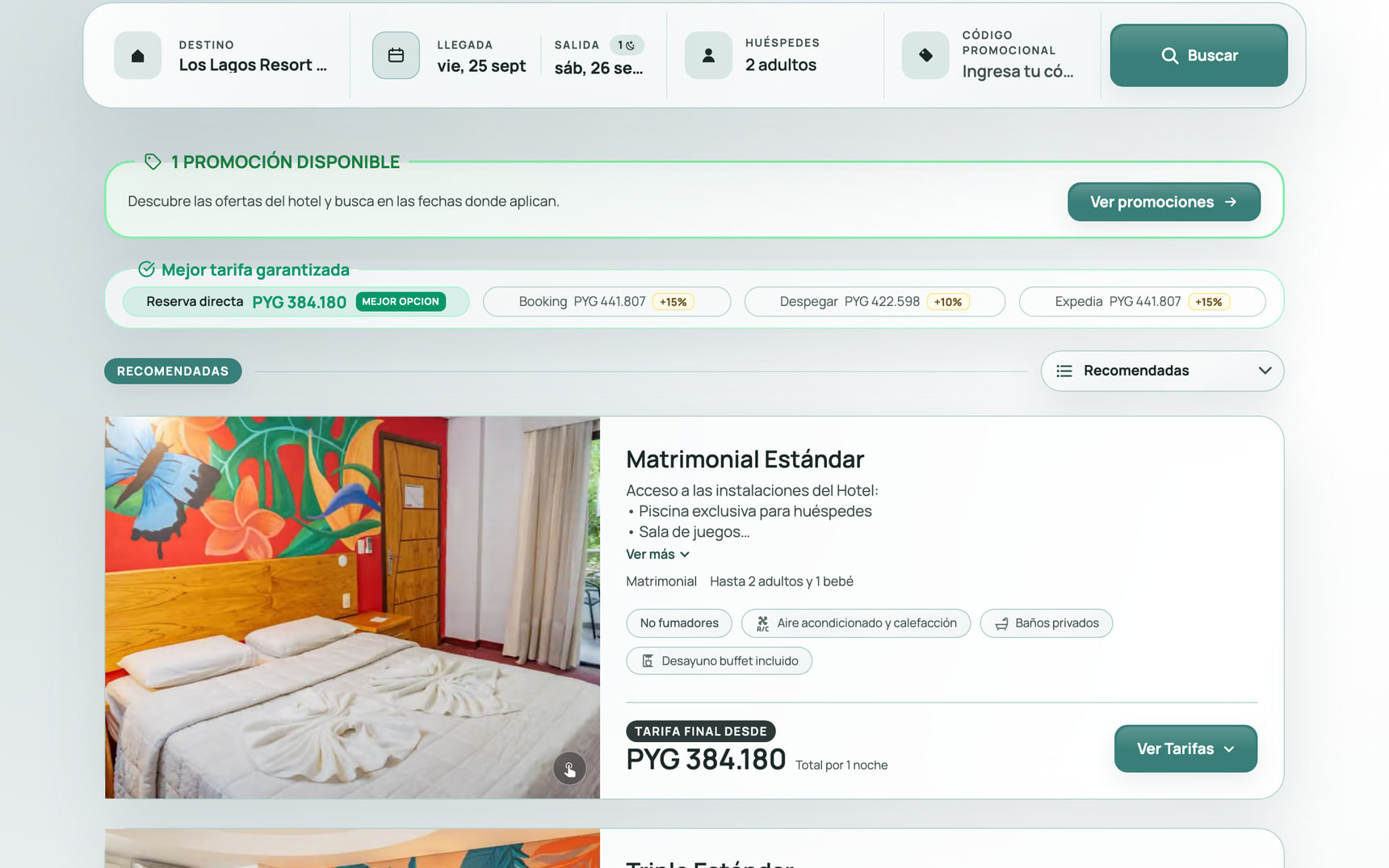 Motor de reservas de Los Lagos Resort Hotel con habitaciones, tarifas y el comparador frente a las OTA
