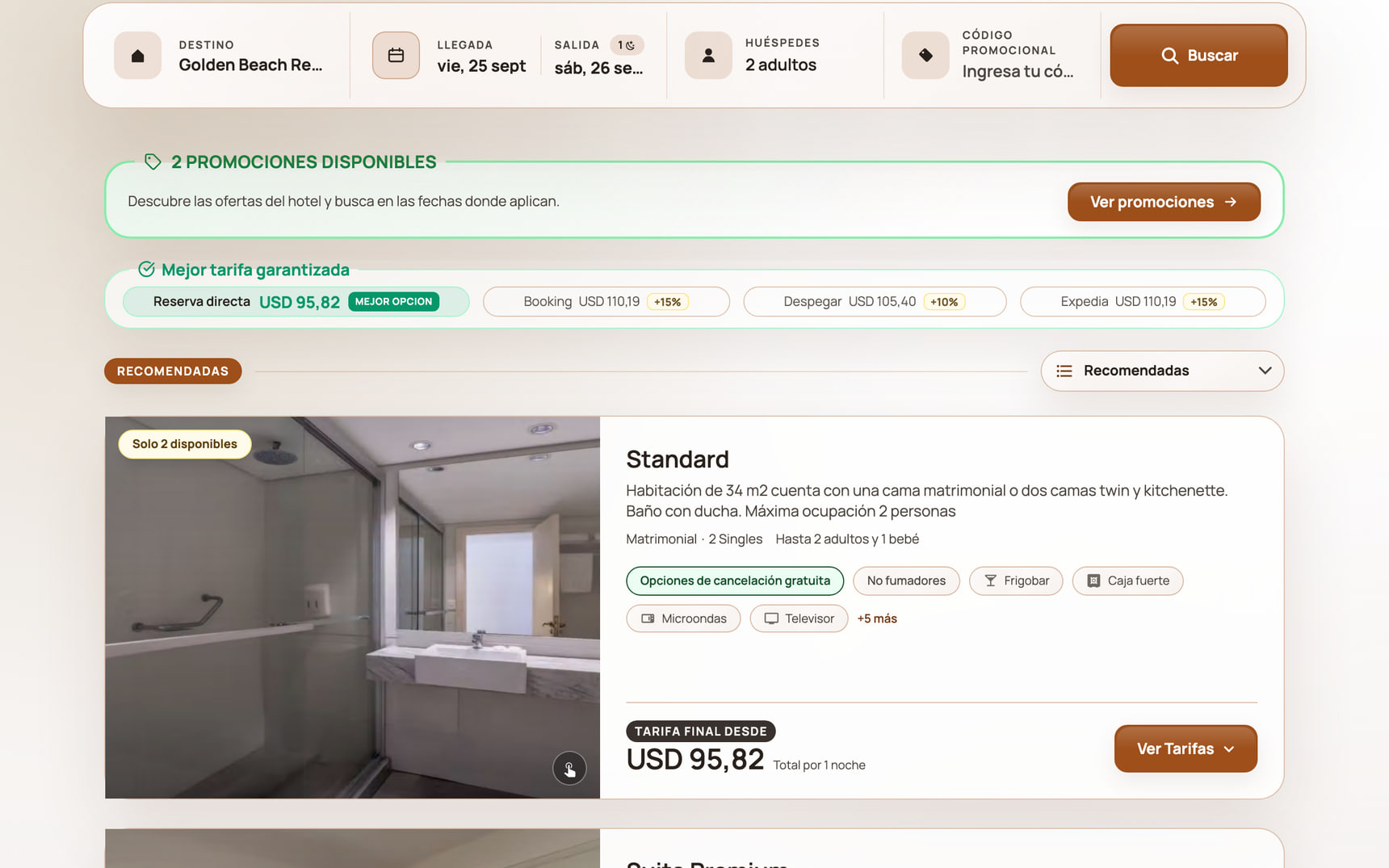 Motor de reservas de Golden Beach Resort & Spa con habitaciones, tarifas y el comparador frente a las OTA